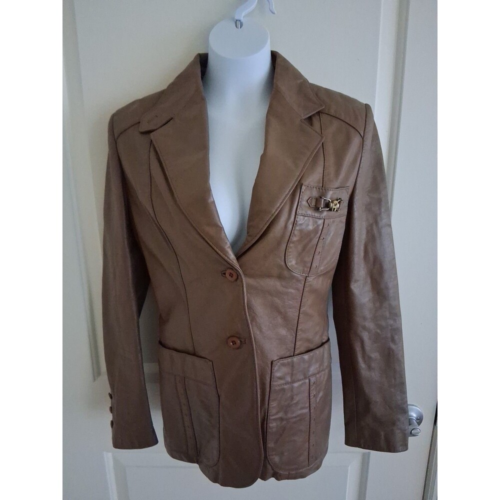 VTG Etienne Aigner Lined Leather Tapered Women’s Jacket Sz 10 Single Breasted